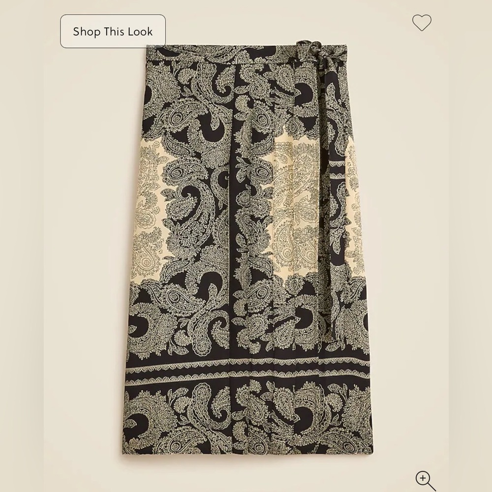 J. Crew Black and Cream Paisley Midi Skirt NWT
